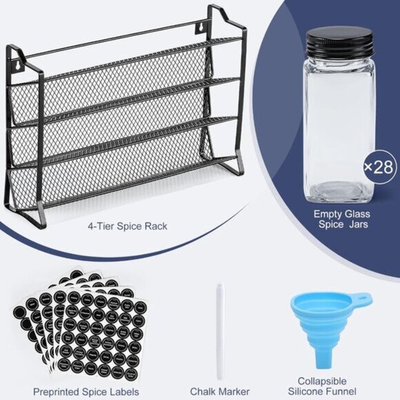 New Spice Rack Organizer for Cabinet, 28 Spice Jars with Lids, Labels & Funnel - Picture 2 of 12